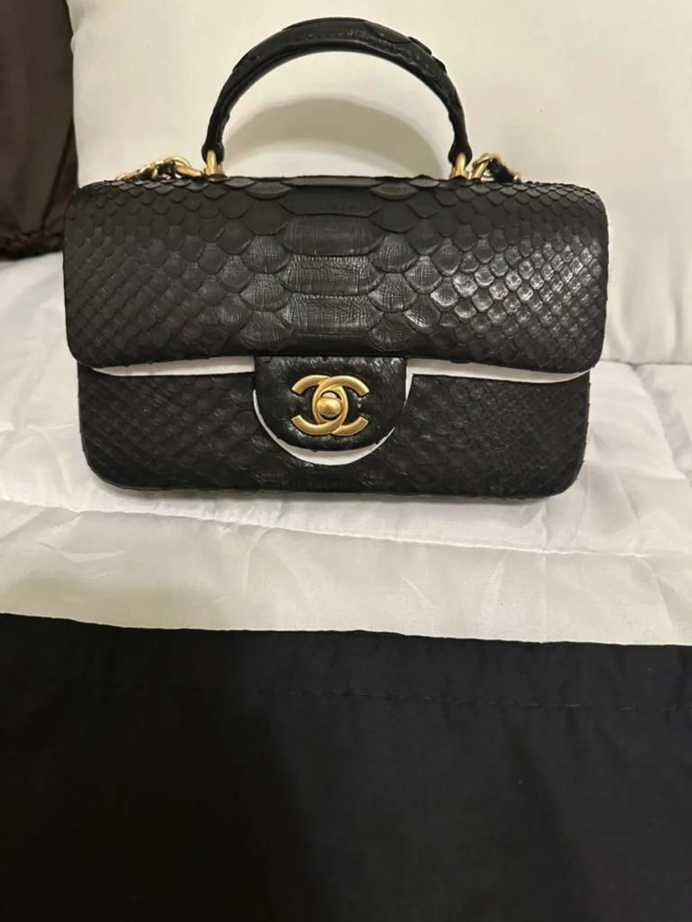 Genuine Python Coco Handle Small Flap Black GHW mini